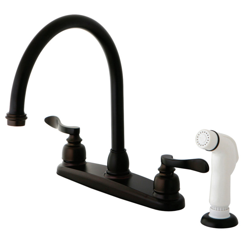 Robinet de cuisine à poignée double avec jet latéral NuWave French, Bronze frotté à l'huile / blanc