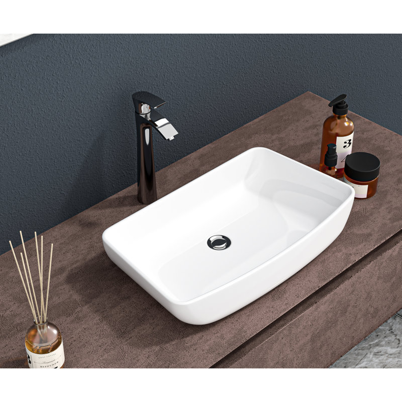 Lavabo de salle de bain rectangulaire en céramique 24 po x 15 po - Moderne, teinté, monté sur comptoir pour la maison et la salle de bain Design chic et moderne, installation au-dessus du comptoir
