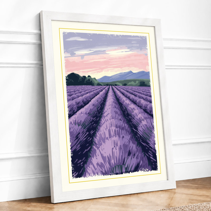 Lavender Field At Dusk Botanical - Print, A3 - 42.0 x 29.7 cm, White
