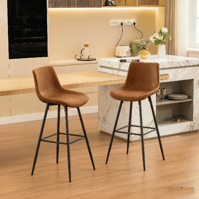 Tabouret de comptoir moderne en similicuir, Brun whisky, Tabouret de bar (siège d'une hauteur de 28 po), 2
