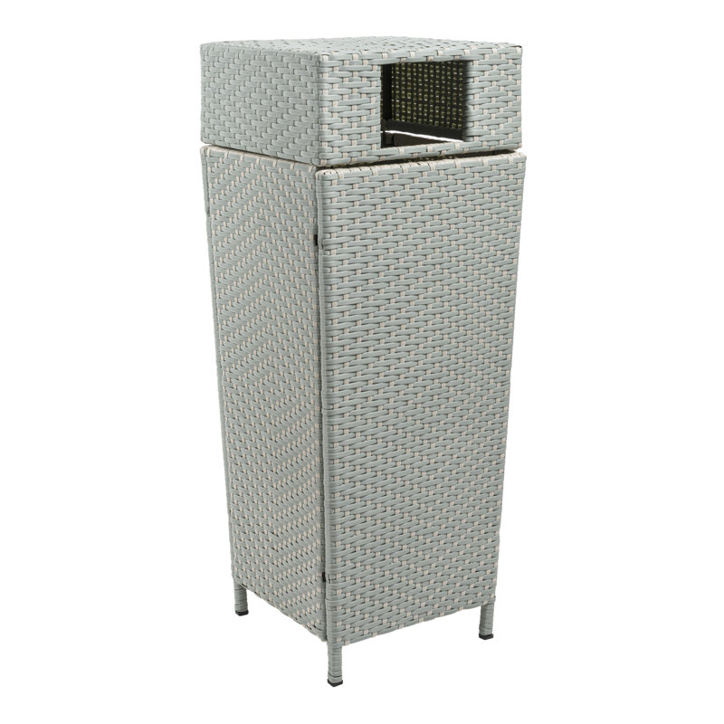 Poubelle d'extérieur avec couvercle en métal 24,13 gallons Keaton, Bleu menthe / blanc