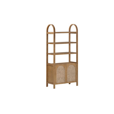 Arched 3-Tier Bookshelf With Seagrass Cabinet Base