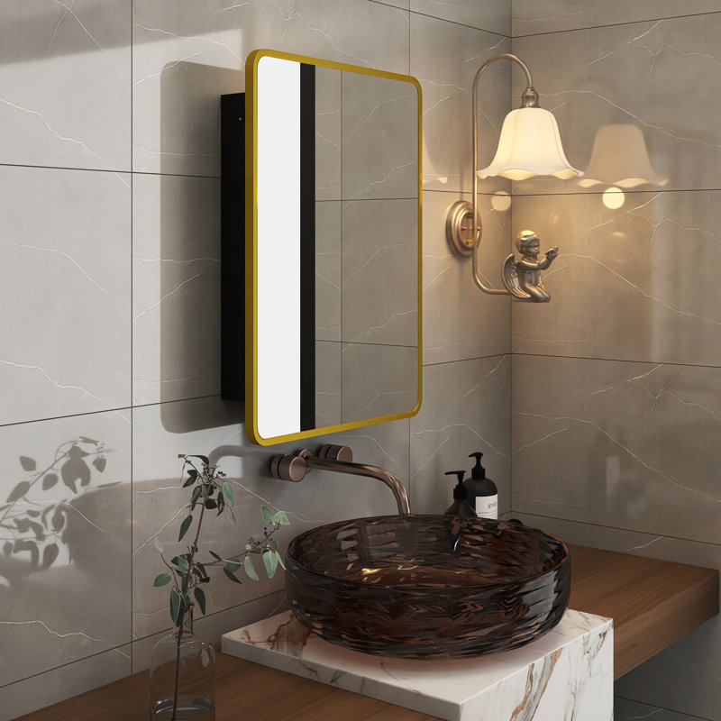 Armoire à pharmacie avec miroir Johnese, Or, H 28 po x l 20 po x P 4,9 po