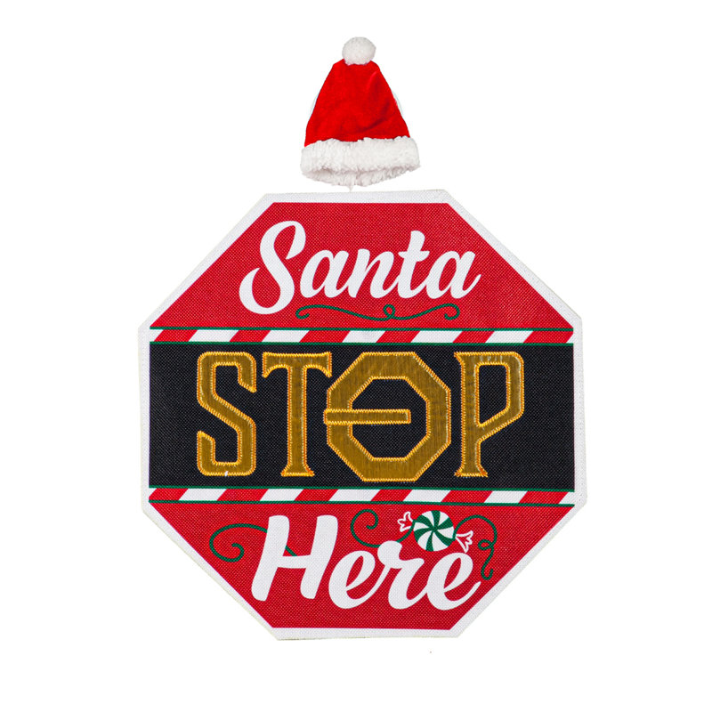 Décoration de fenêtre classique «Santa Stop Here»