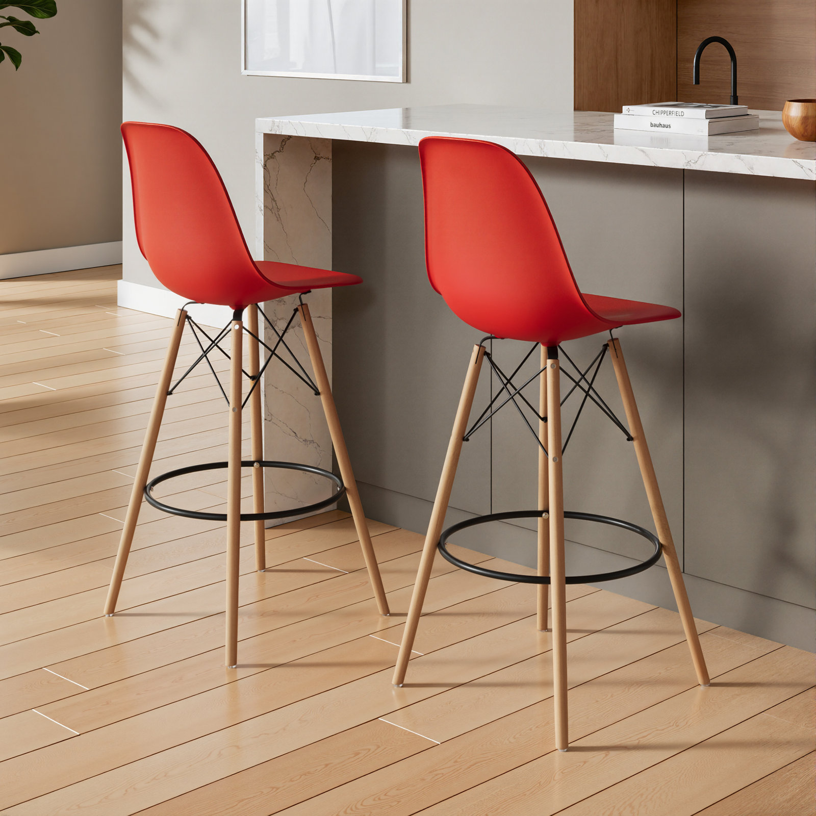 Jordan Bar and Counter Stool, Red/Natural, Bar Stool (29.5" Seat Height)