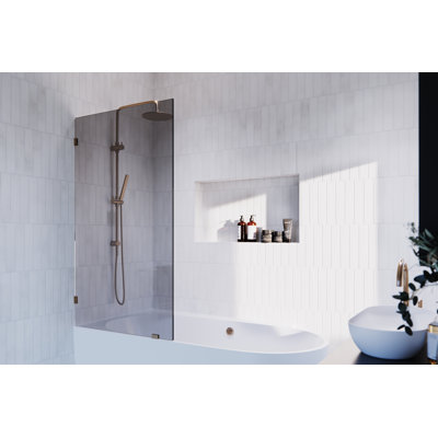 Ursa 34 in. x 58.25 in. Frameless Gray Tinted Single Fixed Bath Panel