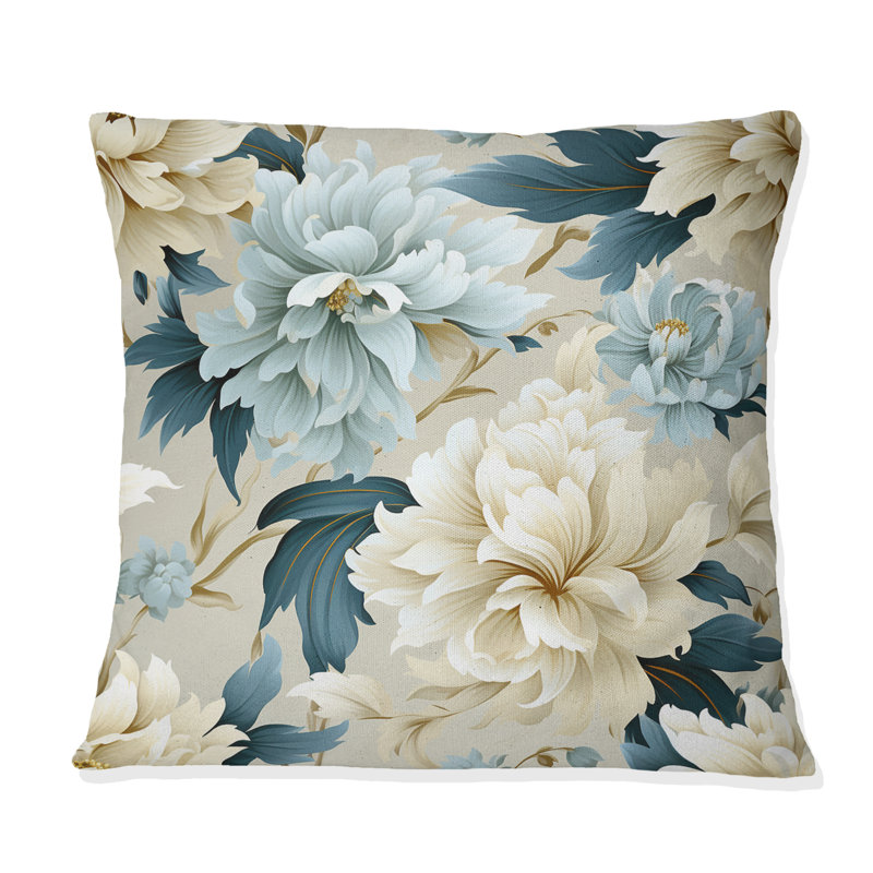 Coussin décoratif à motif floral victorien contemporain II, H 18 po x l 18 po