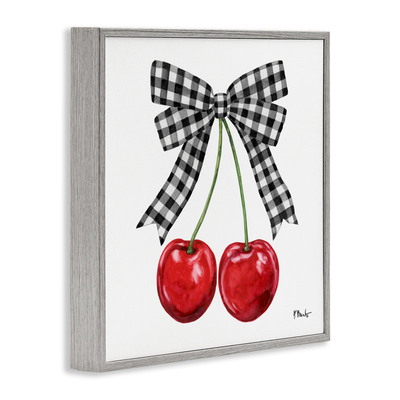 Lucky Cherries & Plaid Bow, estampe numérique, design par Paul Brent, H 12 po x l 12 po, Estampe numérique Farmhouse