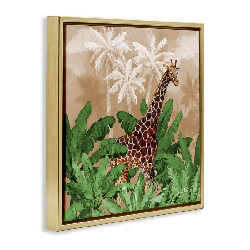 «Jungle Life Giraffe» par Paul Brent, Cadre flottant métallique doré, H 18 po x l 18 po