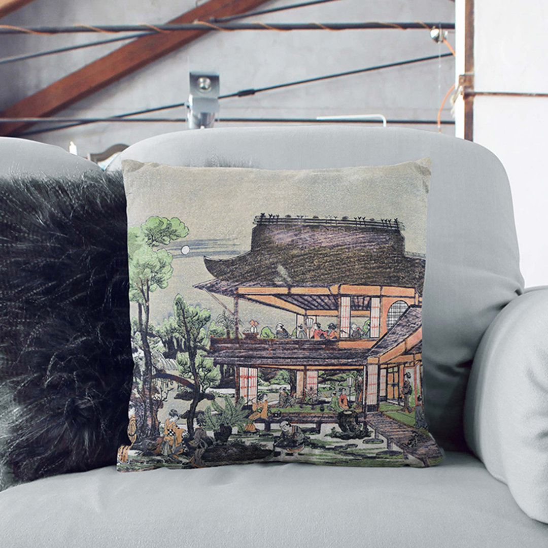 View of the Garden by Utagawa Toyoharu Cushion with Filling