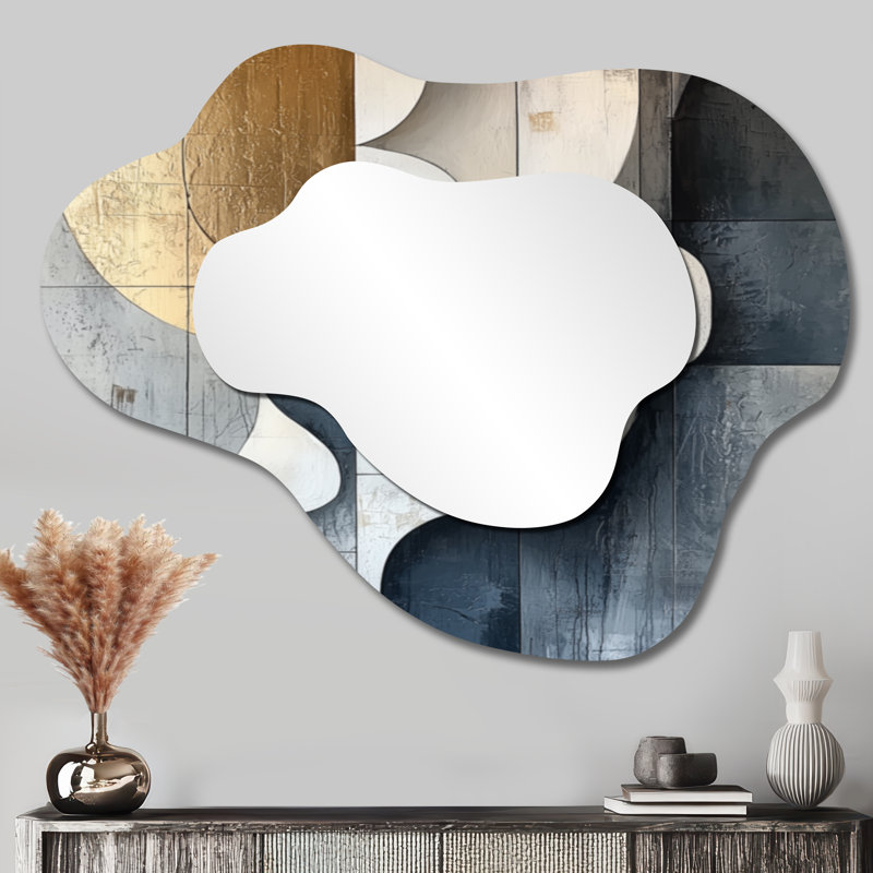 Motif géométrique doré et gris Pure Form I - miroir mural décoratif géométrique, miroir de coiffeuse moderne, imprimé sur métal