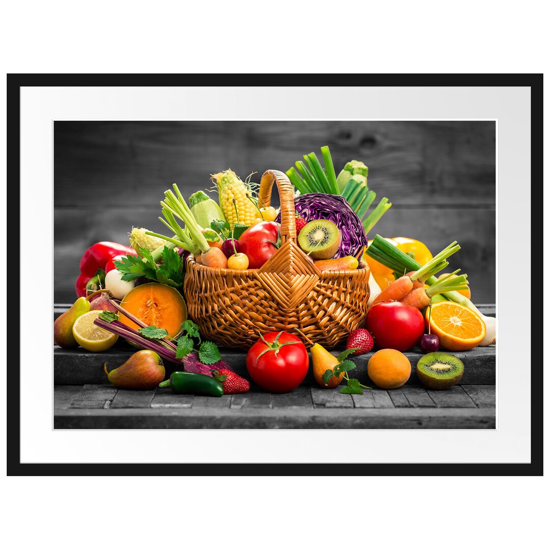 Gerahmtes Poster Fresh Fruit and Vegetables in Basket