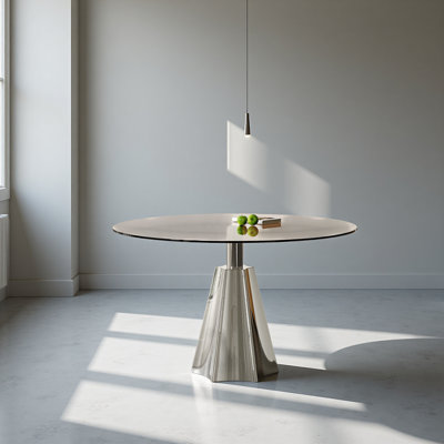 Table de salle à manger compacte de 35 po, plateau en verre de style Mid-Century moderne et base évasée pour la cuisine, le salon et le thé