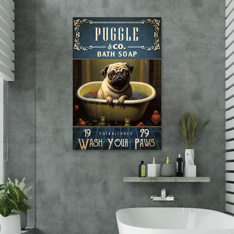 «Puggle Bath Soap», impression rectangulaire 1 pièce sur toile tendue, H 20 po x l 16 po x P 1,25 po