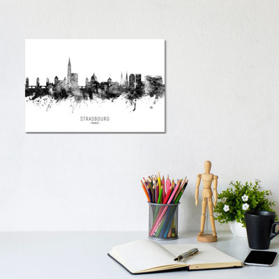 Strasbourg France Skyline Name Bw by Michael Tompsett - Wrapped Canvas Gallery-Wrapped Canvas Giclée
