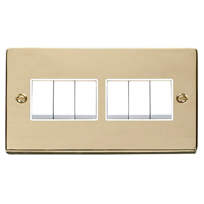 Polished Brass 10A 6 Gang 2 Way Light Switch