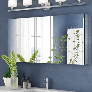 ((Glass detail)) Fresca Recessed 49" x 26" Surface/Recessed Mount Bathroom Medicine Cabinet with 4 Adjustable Shelves