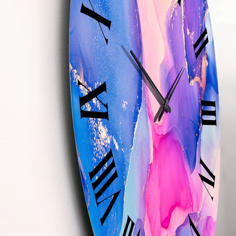 Horloge murale moderne bleue et rose, Grand