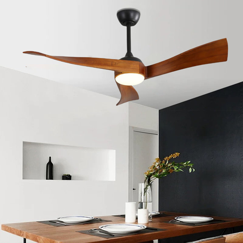 Kemp 52'' 3 - Blade Classic Propeller Ceiling Fan with Remote Control and LED Light Kit Included, Black/Brown Blades