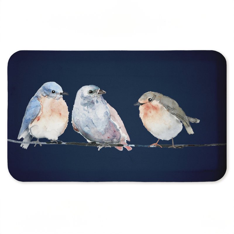Tapis de sol anti-fatigue perché Trio of Song Birds, par Lorenzo Collective, 30 po x 18 po, Trio perché d'oiseaux chanteurs