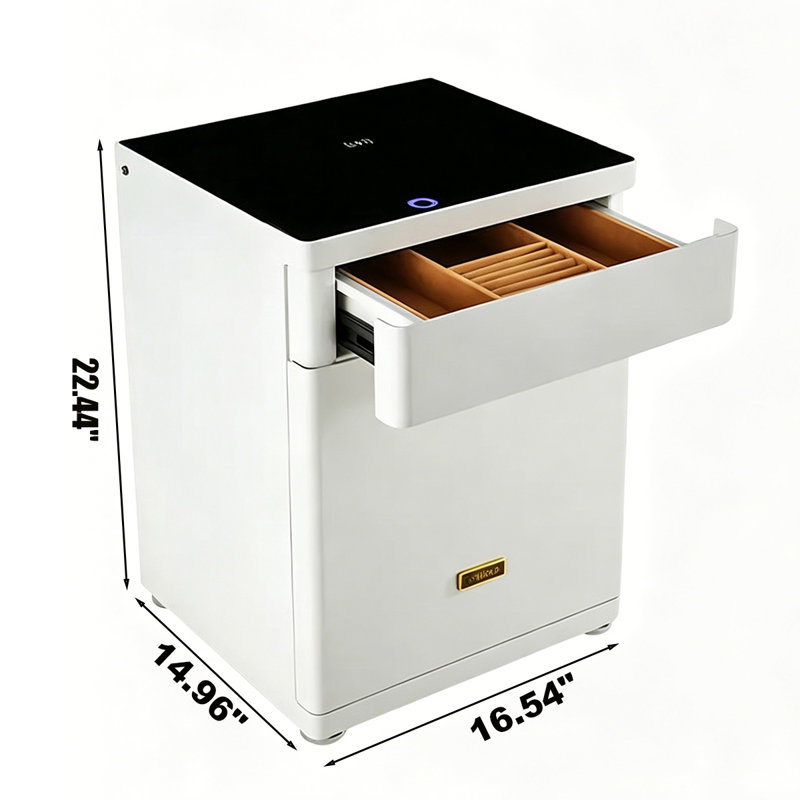 16.54"Small white fingerprint password security bedside cabinet safe
