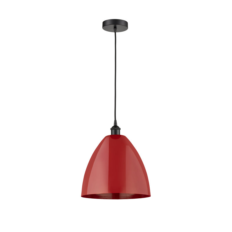 1 - Light Single Drop Pendant Pendant, Red, Matte Black, 11.25" H x 7.5" W x 7.5" D