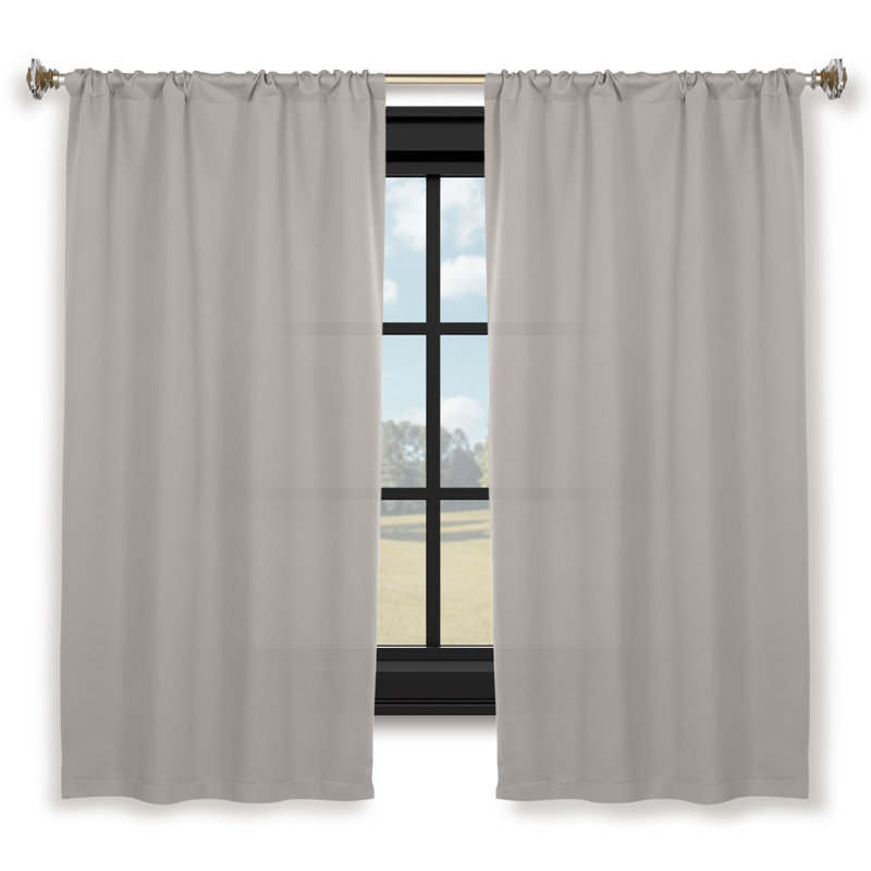Millendon Solid Modern Polyester Grommet/Rod Pocket Room Darkening Curtain Pair, Chrome, 30" W x 63" L