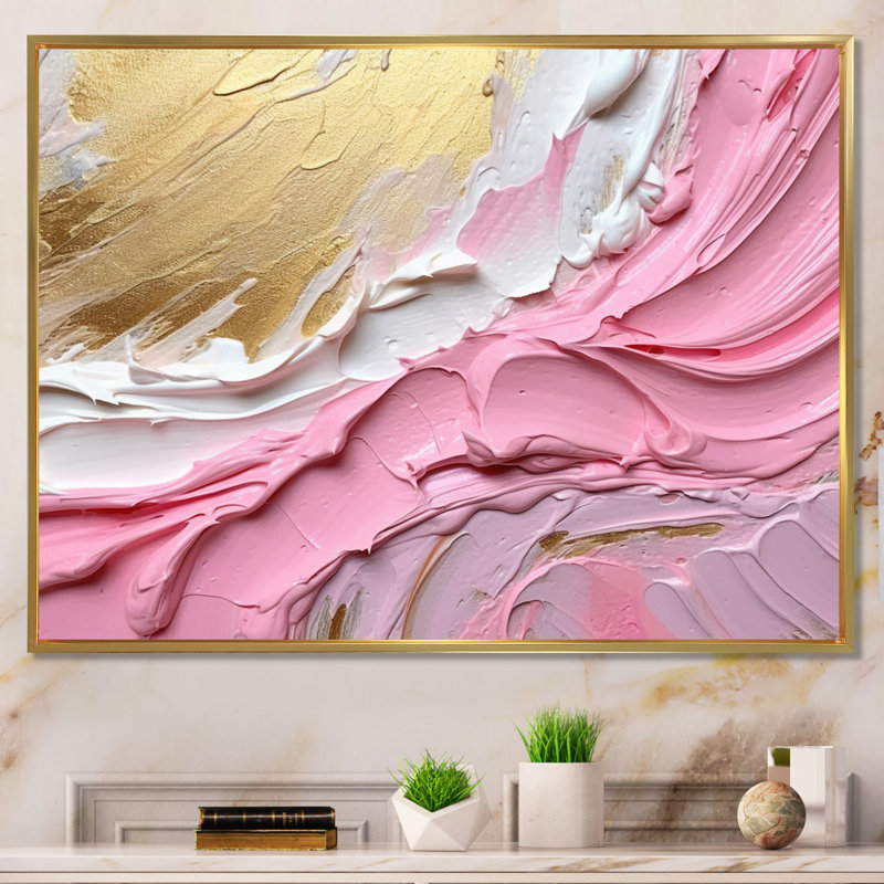 «Rose and Gold Spiral Radiance III», art mural abstrait en spirale pour le salon, H 16 po x l 32 po x P 1 po