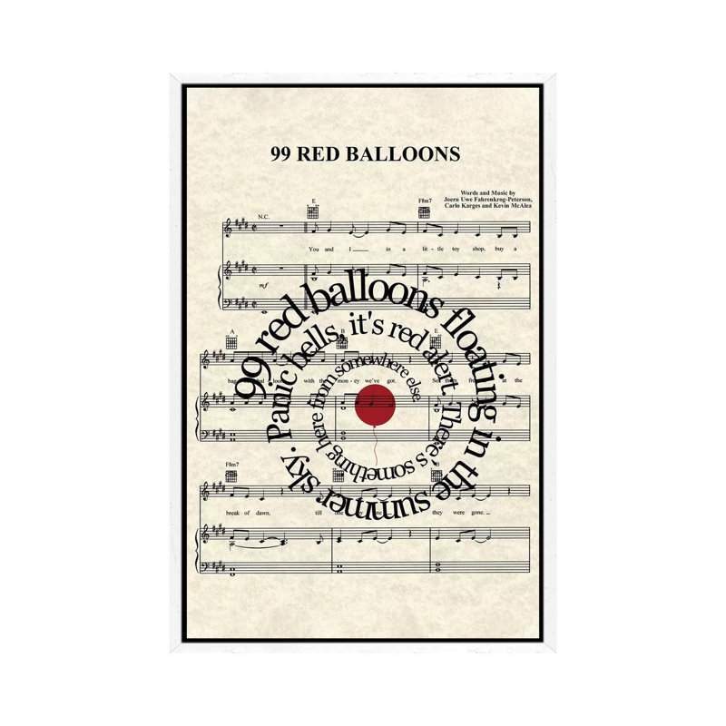 99 Red Balloons - Print on Canvas, 101.6 cm H x 66.04 cm W, White Framed