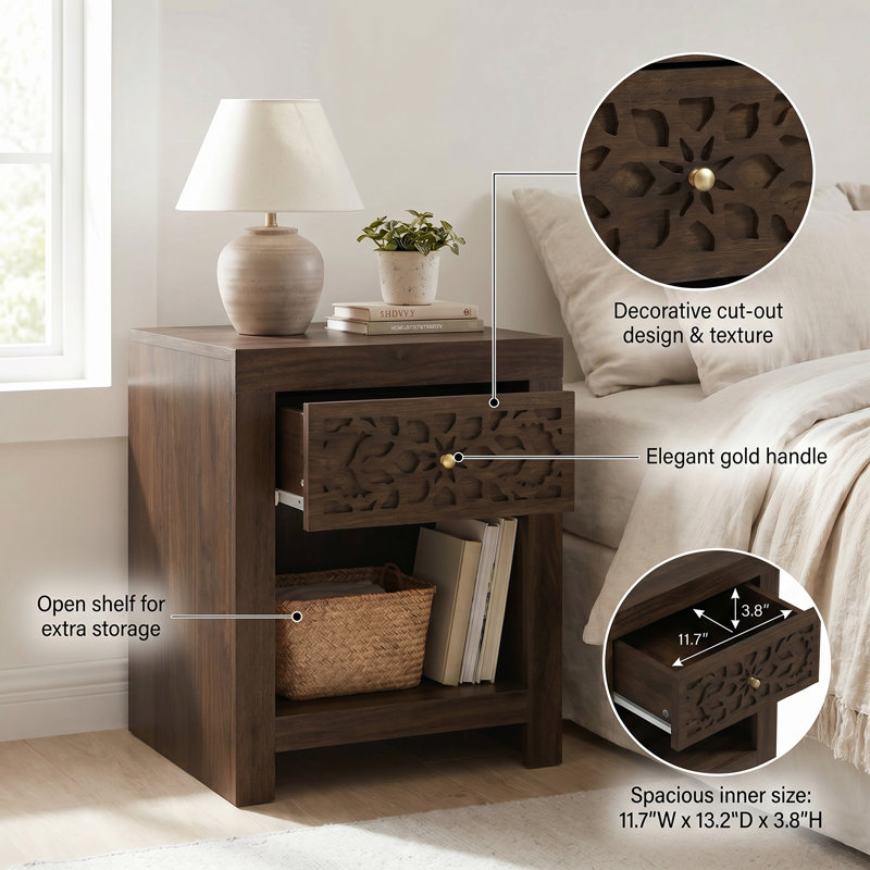 Lukasik 1 Drawer Nightstand, Royal Walnut