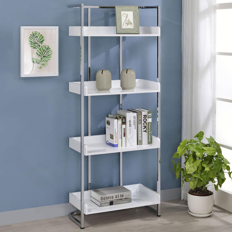 Glossy White 4-Shelf Open Back Bookcase