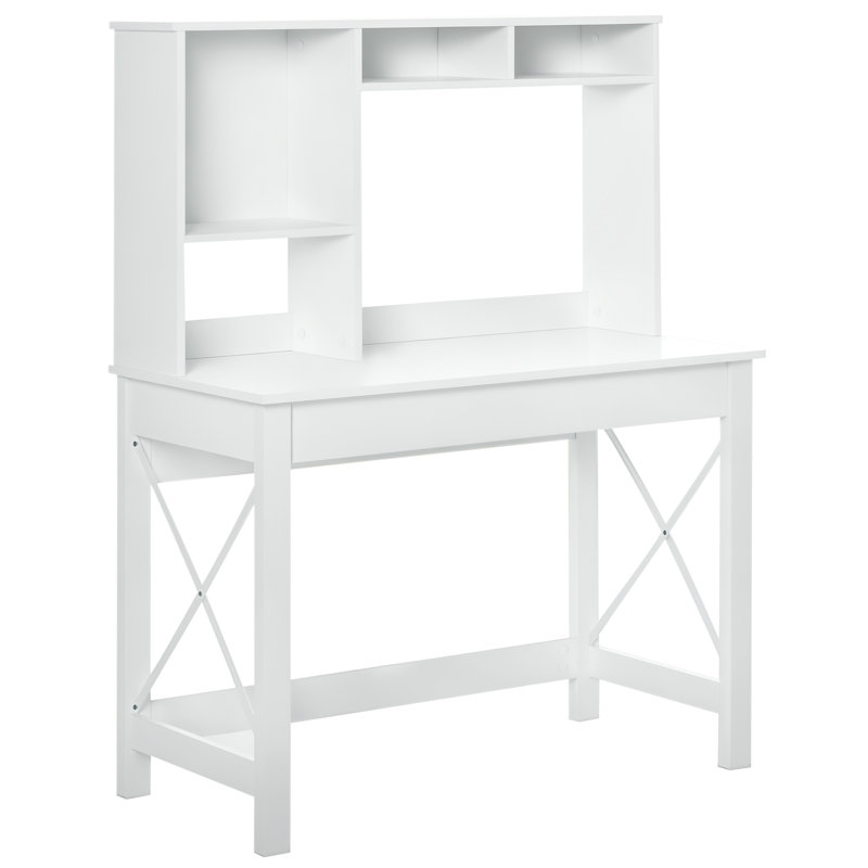 Bureau d'ordinateur avec rangement, table d'étude avec étagères, blanc