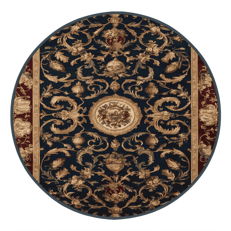 Tapis noir français lavable à la machine, Rond 3 pi