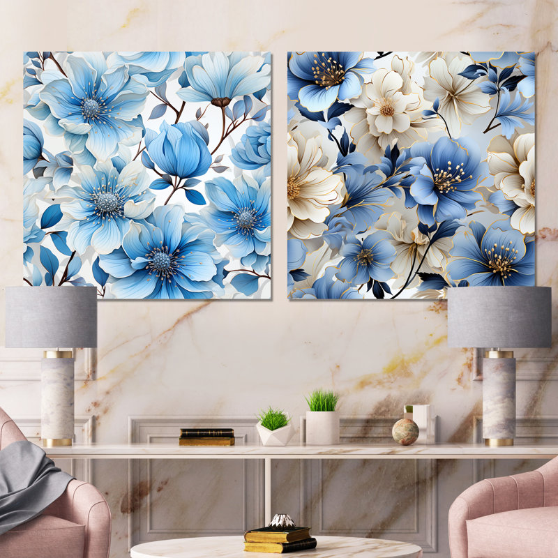 Gallucci - Ensemble de 2 carrés décoratifs floraux en métal, H 29 po x l 58 po