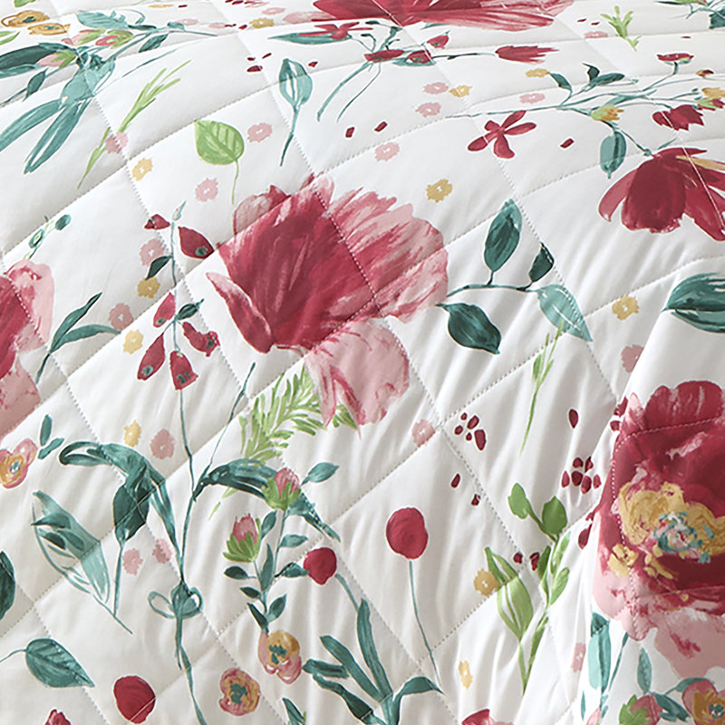 Abstract Poppy Cotton Blend Floral Bedspread
