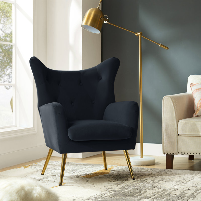 Fauteuil à oreilles 29,25 po Avianna, Velours noir