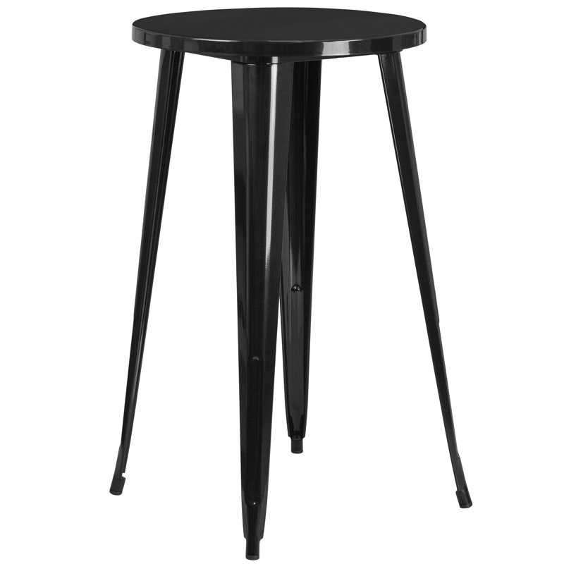 Commercial Grade Round Indoor-Outdoor Bar Height Table, Black, 24" L x 24" W