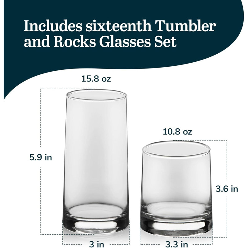 Libbey Cabos 16-Piece Clear Glass Tumbler and Rocks Set