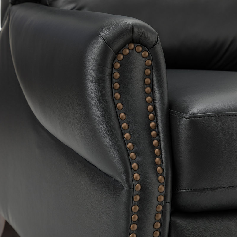 Polestra 32.68'' W Genuine Leather Manual Recliner, Black
