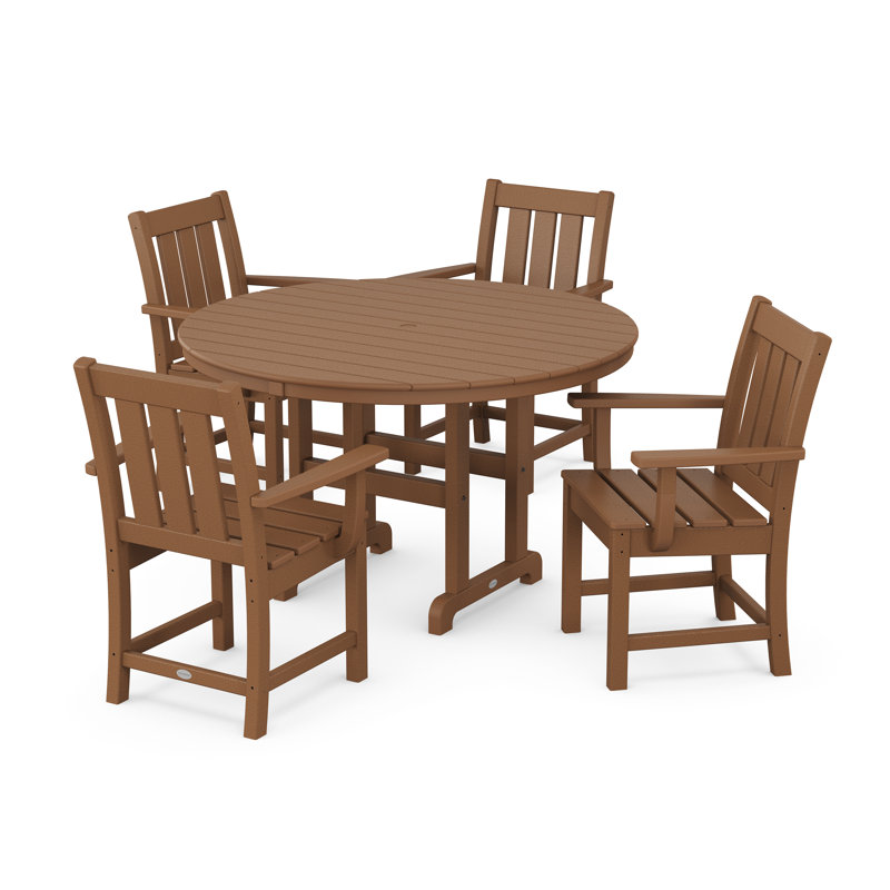 Oxford 5-Piece Round Farmhouse Dining Set, Teak