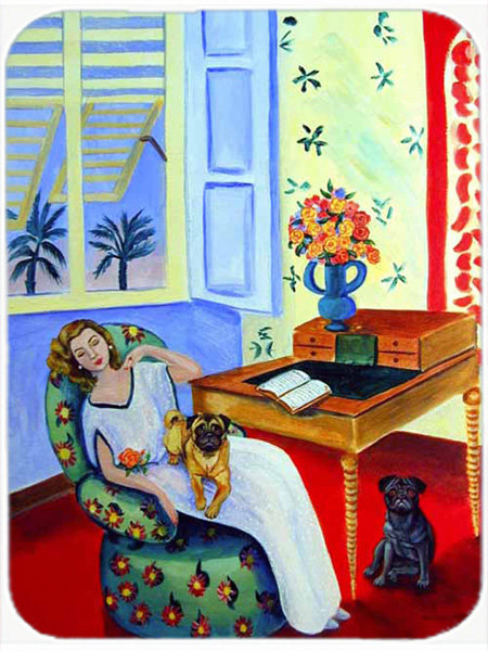 Caroline's Treasures Lady with Her Pug Glass Cutting Board