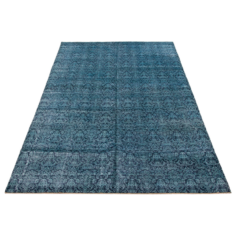 Tapis bleu héritage noué à la main unique 9 pi 10 po x 15 pi 0 po