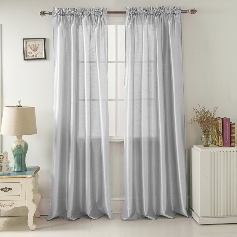 Alexzavier Faux Silk Semi Sheer Rod Pocket Window Curtain Panel, Silver, 54" W x 95" L