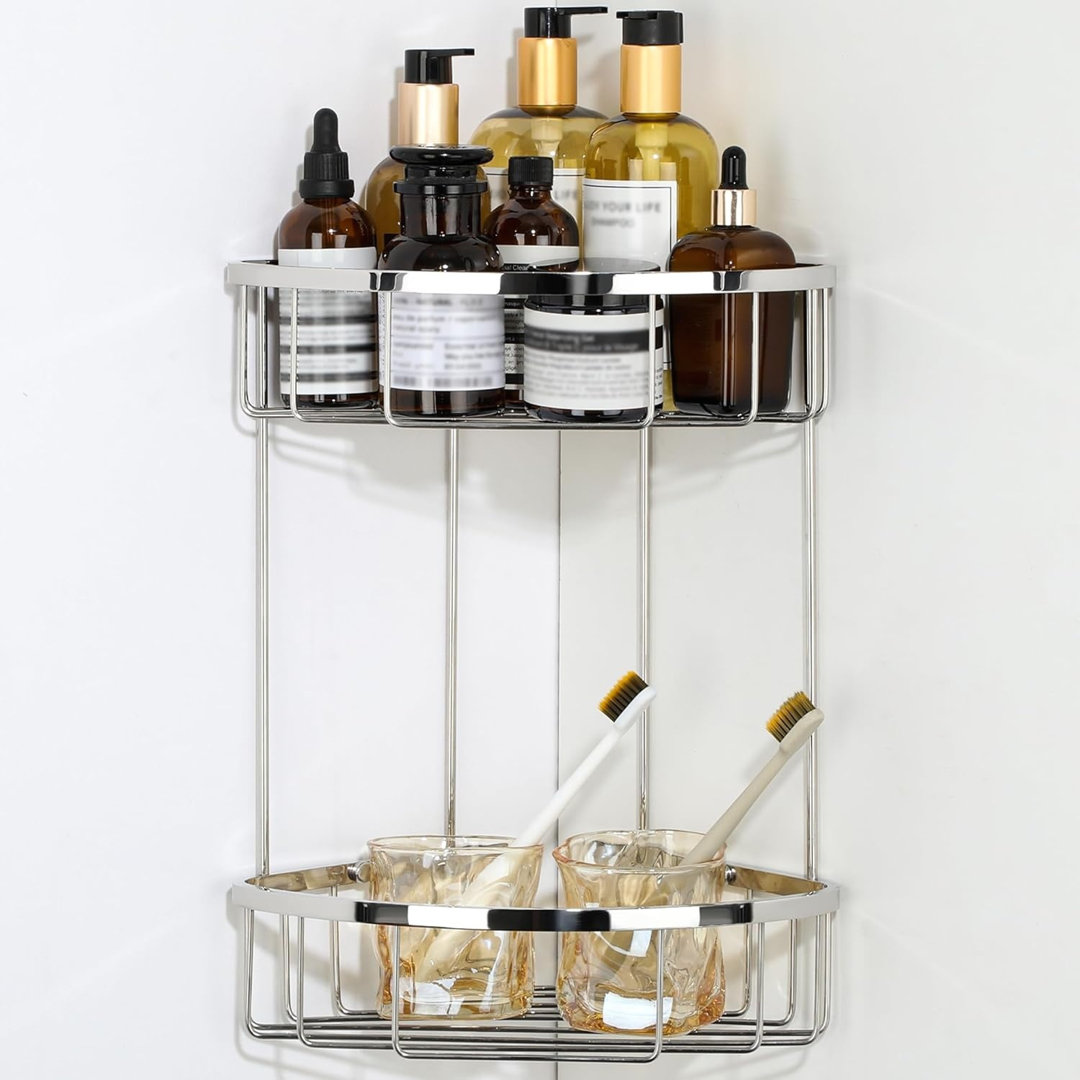 Corner Shower Caddy Shower Basket Organiser Stainless Steel, 2-Tier Polished Chromed Corner Bathroom Shelf