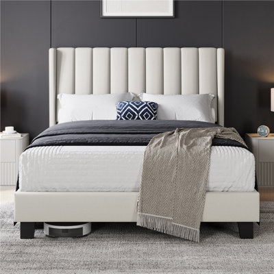 Upholstered Bed Frame with Channel Tufted Headboard