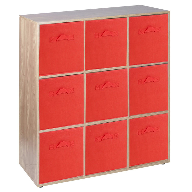 Milanna 90.5cm H x 89cm W Cube Bookcase, Oak/Red