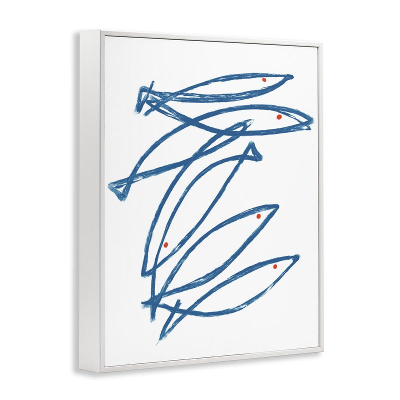 Minimalist Fish Outline Framed Giclee, design by Lil' Rue, 30" H x 24" W, Coastal White Framed Giclee