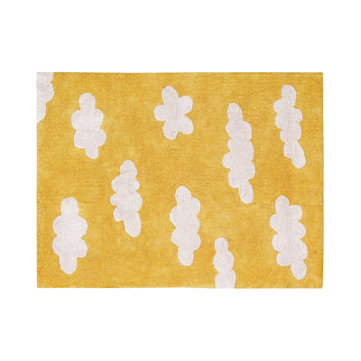 Hand Knotted Cotton Abstract Area Rug in Yellow/White