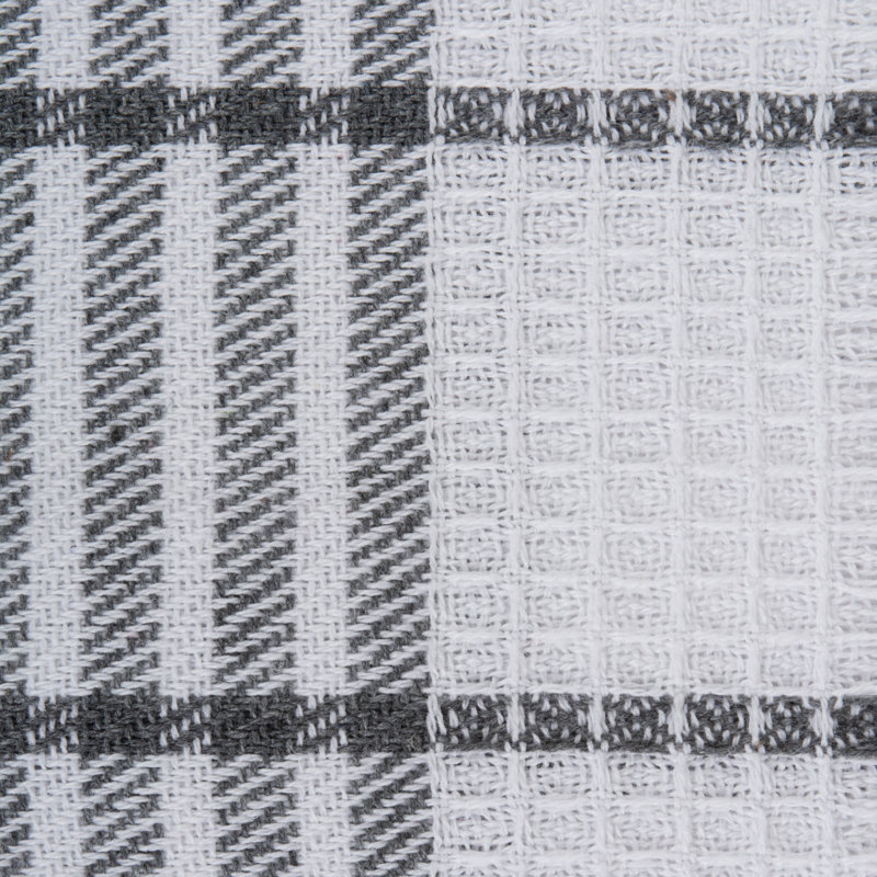 Cotton Checkered Waffle Kitchen Towel Linen Set, Gray