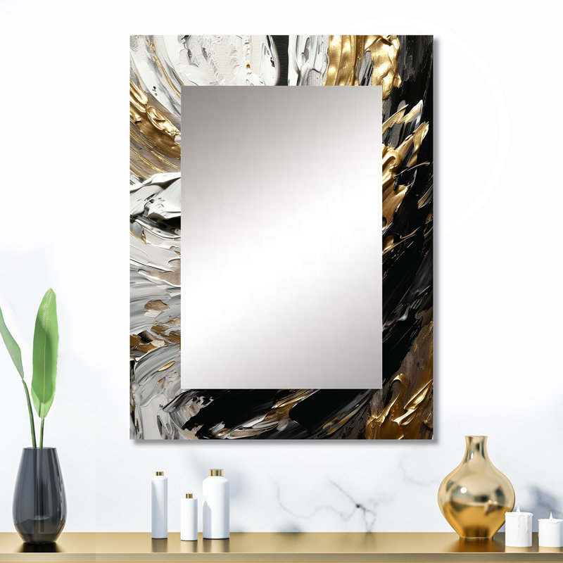 Imminent Bliss Bold Textured Gold and Black II - Abstract Painting Wall Mirror, Modern Decorative Mirror, Printed Metal Art